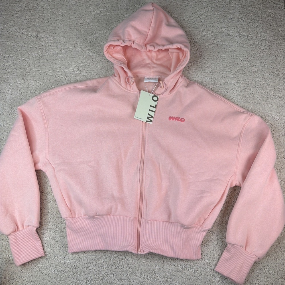 Women's Wilo The Label Wellness Club Crop Zip Hoodie Pink Size Small